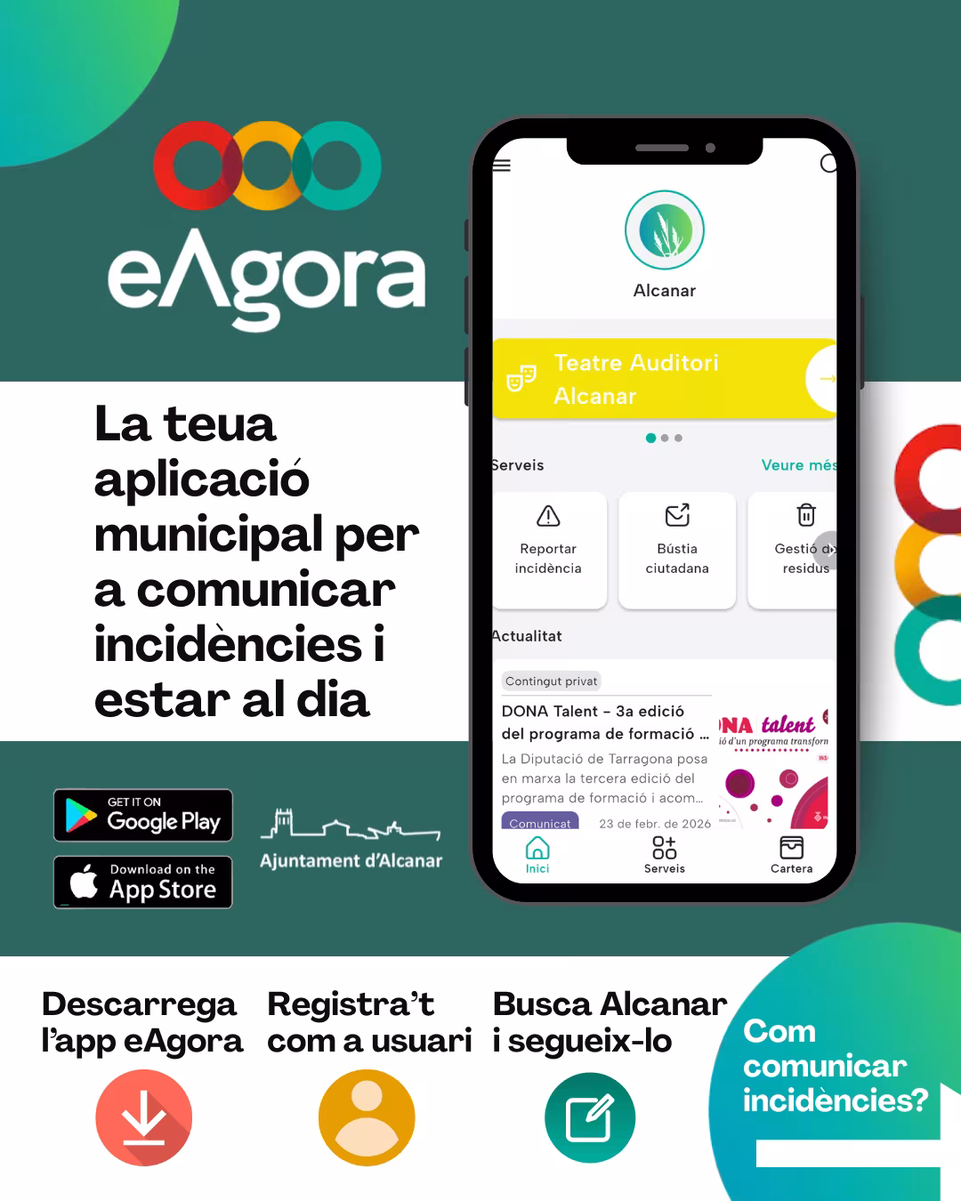 eAgora, la teua aplicació municipal per a comunicar incidències i estar al dia d’Alcanar