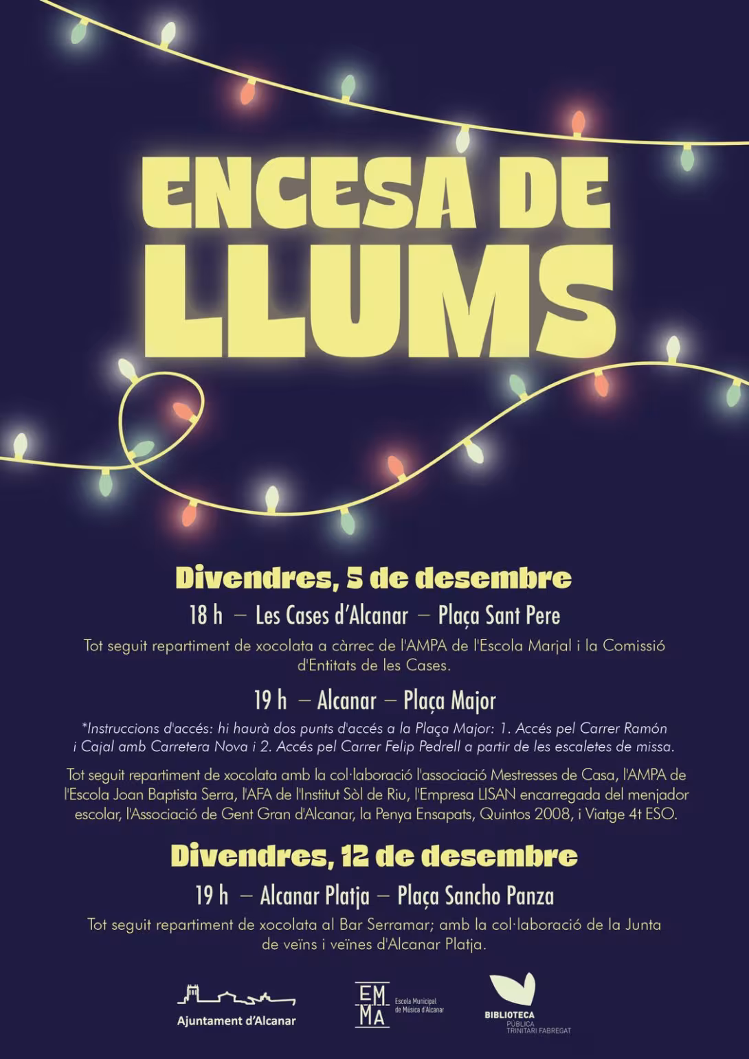 Alcanar encén el Nadal aquest divendres amb llums, xocolata i sorpreses