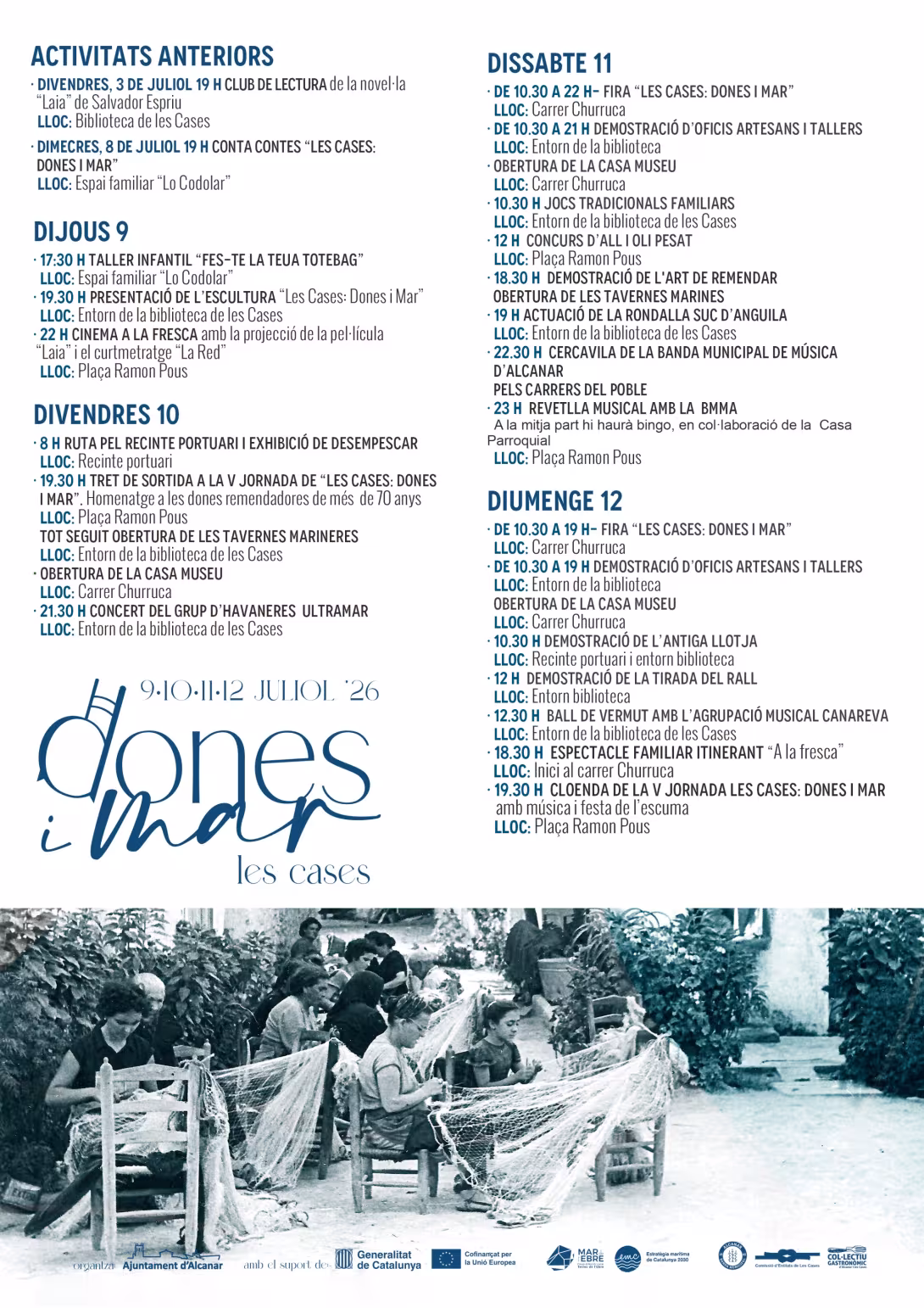 L'Ajuntament d'Alcanar presenta la programació de la V edició de "Les Cases: Dones i Mar"