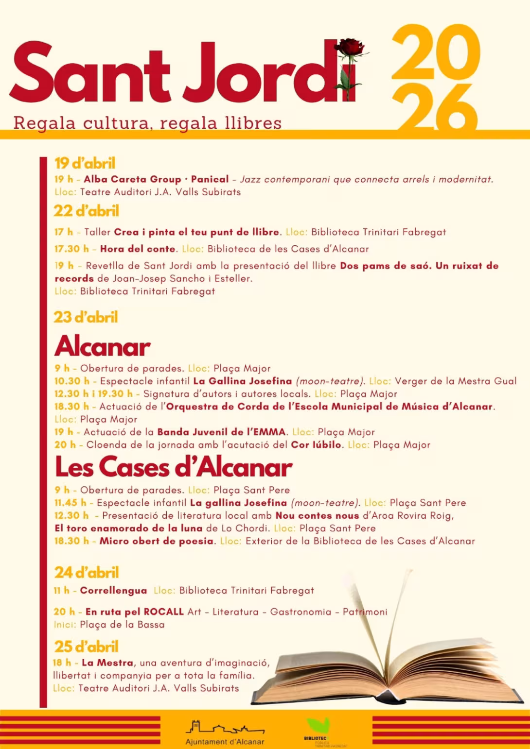 Alcanar celebra Sant Jordi amb una àmplia programació cultural per a tots els públics