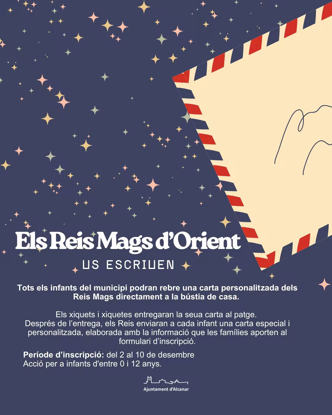 Els Reis Mags enviaran cartes personalitzades als infants d’Alcanar